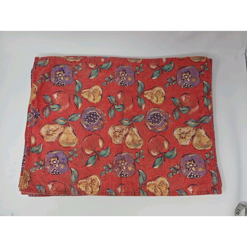 Set of 7 Vintage Fruit Pattern Placemats Pears Apple 18x14"